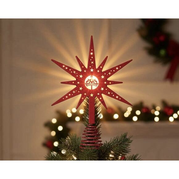 Pink Christmas Tree Topper 9" Wooden Red Bethlehem Treetop W/Out Battery *READ.. - Picture 3 of 16